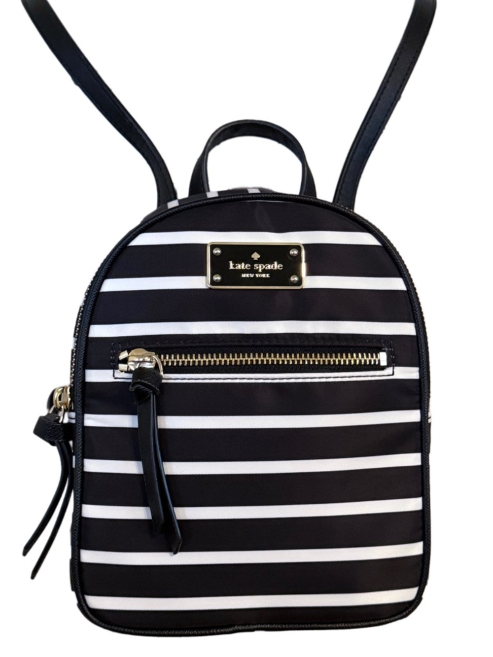 Kate Spade Wilson Road French Stripe Mini Bradley Backpack Black White Nylon Bag - Picture 13 of 17